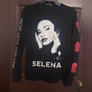 Selena Black Long Sleeve Top with Red Rose Details